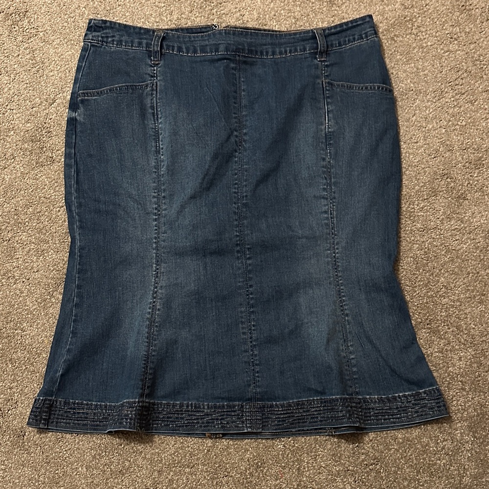 Elegant Blue Denim Flared Pencil Skirt
